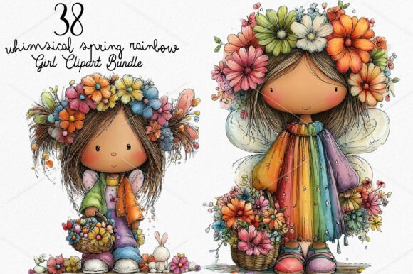 Download Whimsical Spring Rainbow Girl Clipart - Whimsical Collection